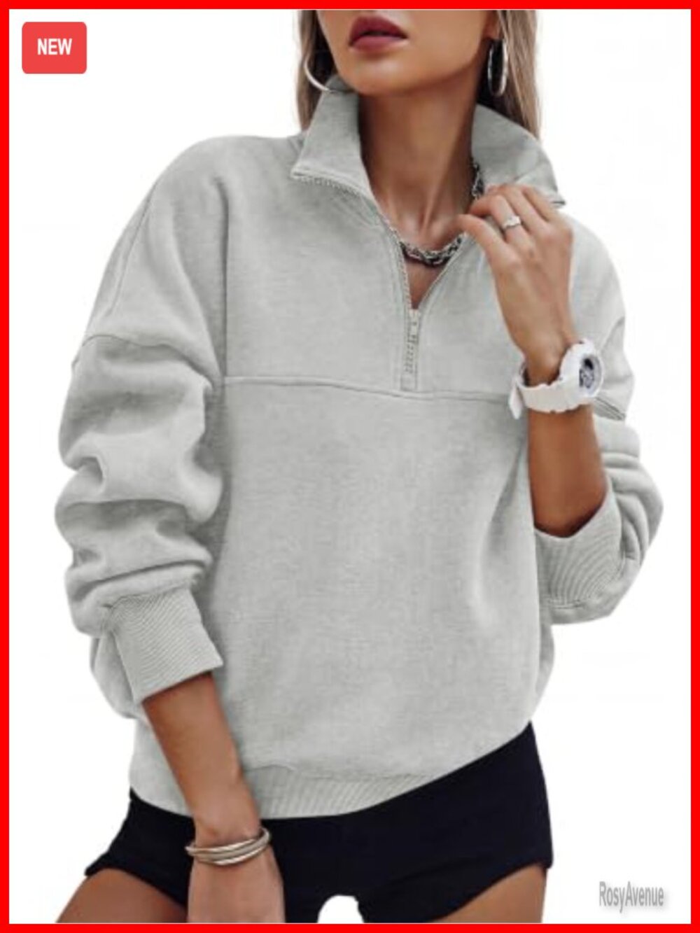 Womens Cotton Polyester Fleece Quarter Zip Sweatshirt Casual Pullover